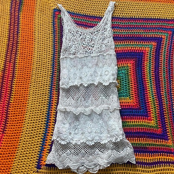 Cream Crochet Mini Dress ✨ - Picture 1 of 7